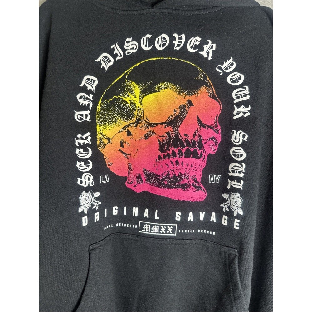 Original Savage Hoodie Black Knit Neon Gradient Skull Seek Discover Soul Mens XL - Picture 2 of 3